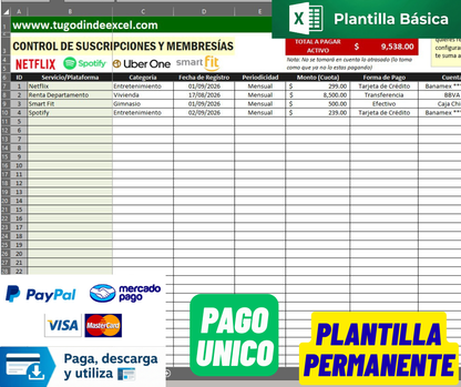Formato para Control de Membresías y Suscripciones Personales en Excel VBA