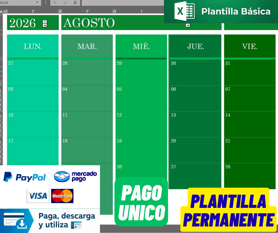 Formato Básico Planificador de Eventos en Excel