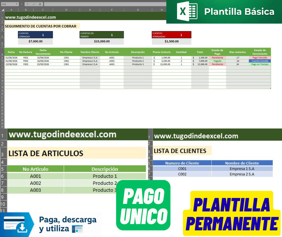 Formato Básico para Cuentas por Cobrar en Excel