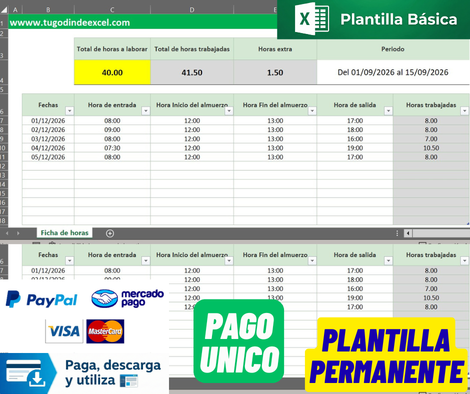 Formato Básico para Control de Horas Trabajadas en Excel