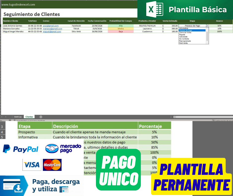Formato Básico para Seguimiento de Clientes en Excel