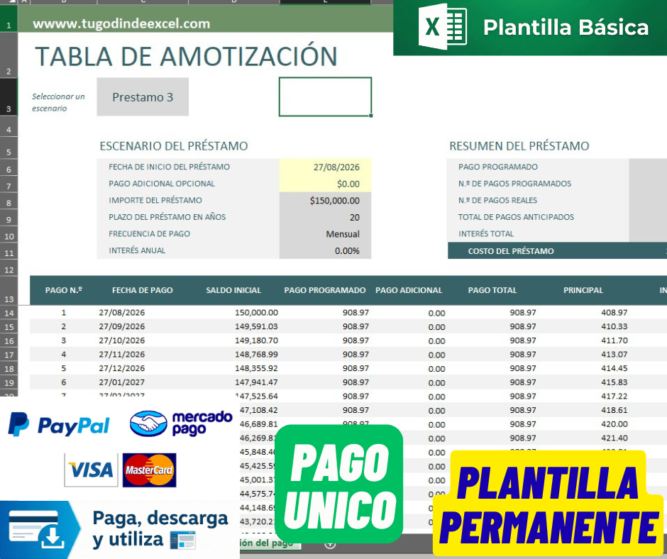Formato Básico para Comparación de Préstamos en Excel