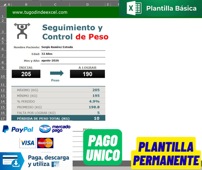 Formato Básico para Seguimiento de Peso en Excel
