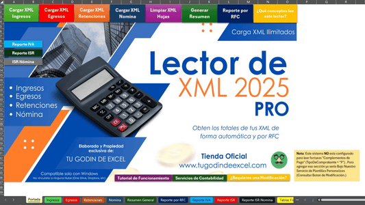 Lector de XML 2025 Pro en Excel (Múltiples Partidas, XML Ilimitados y IVA, ISR, IEPS, Reportes