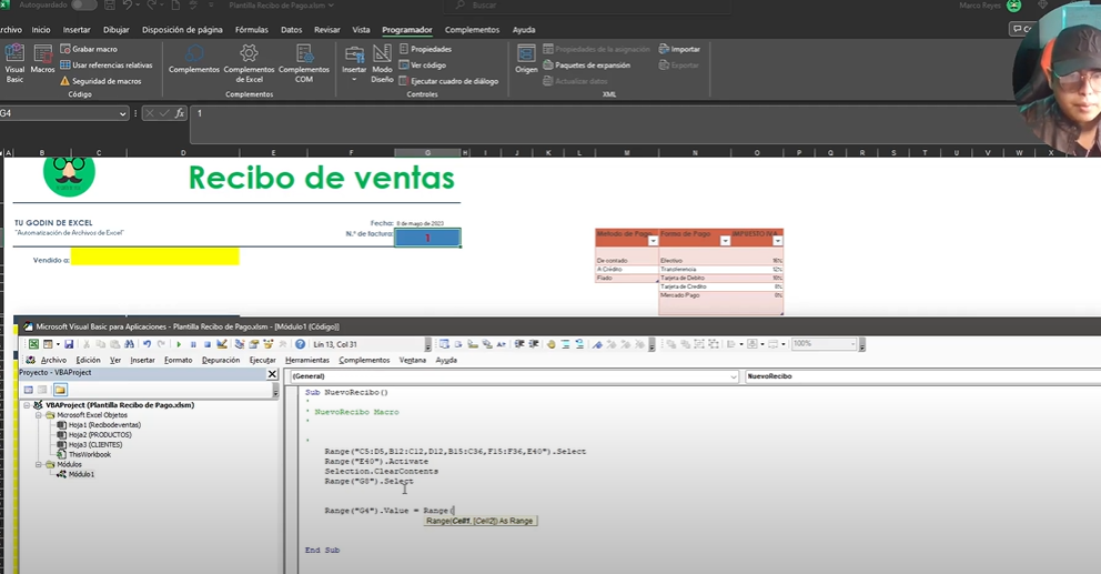 Cargar video: Automatiza tu Hoja de Recibo de Venta en Excel