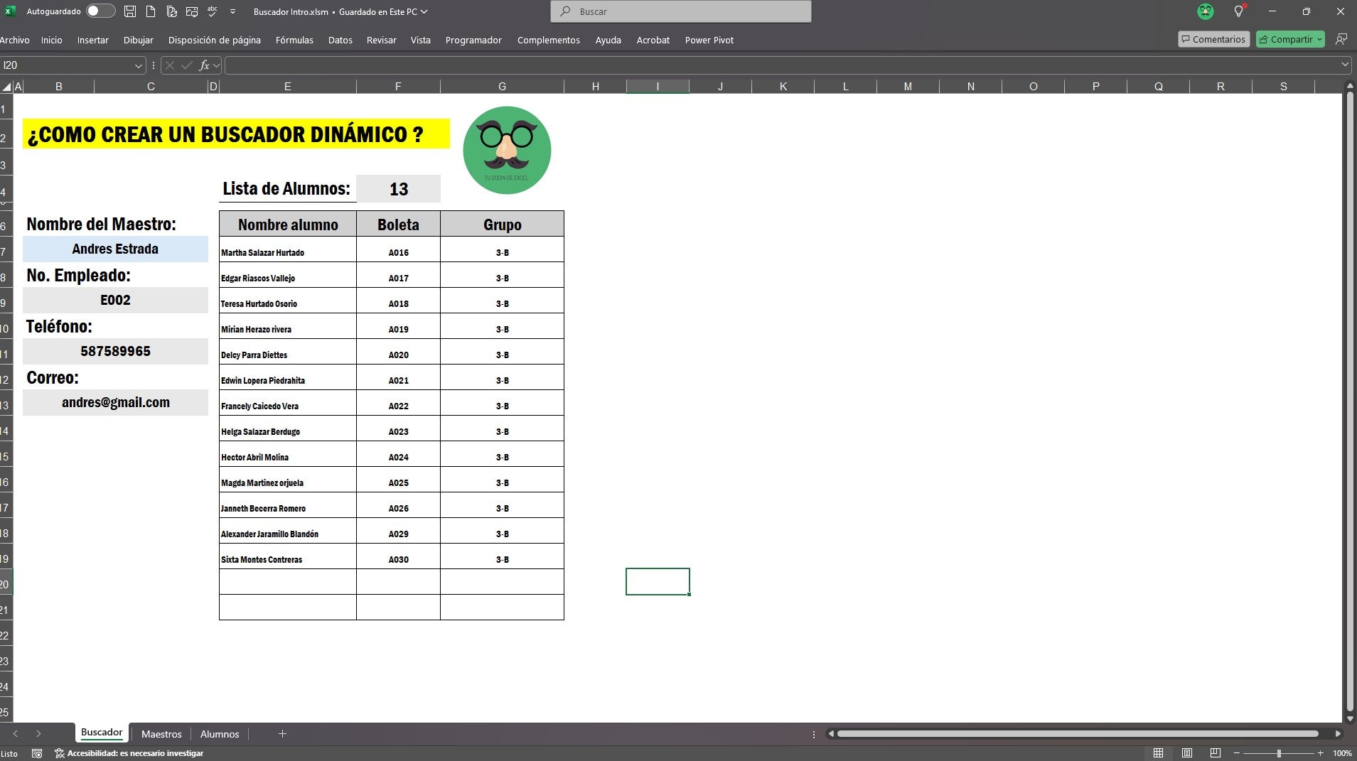 Cargar video: Buscador en Excel