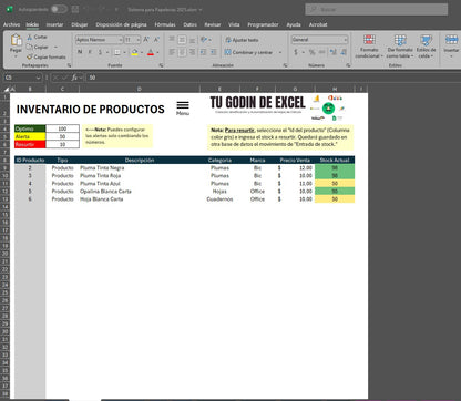 Punto de Venta para Papelerias 2025 en Excel