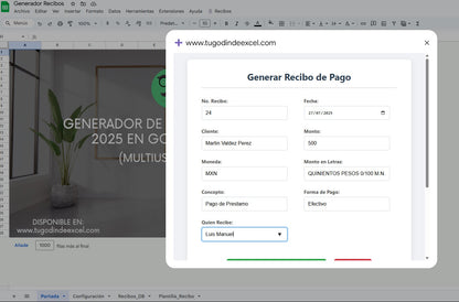 Generador de Recibos de Pago 2025 en Google Sheets Multiusuario