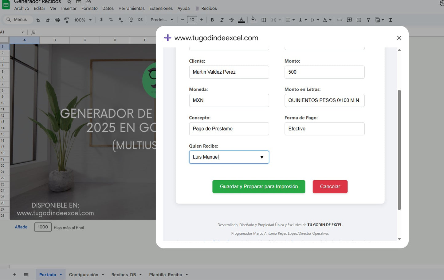Generador de Recibos de Pago 2025 en Google Sheets Multiusuario