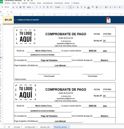 Generador de Recibos de Pago 2025 en Google Sheets Multiusuario