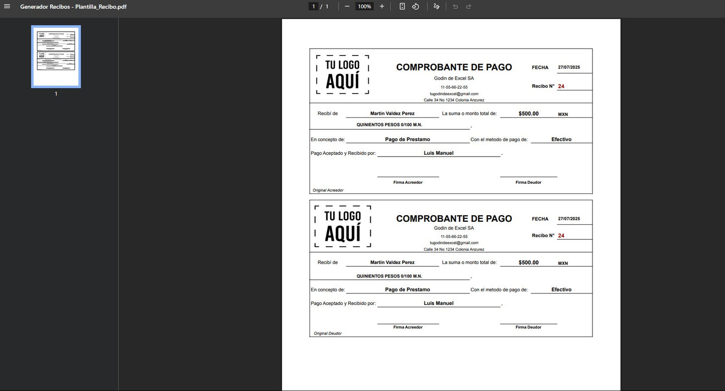 Generador de Recibos de Pago 2025 en Google Sheets Multiusuario