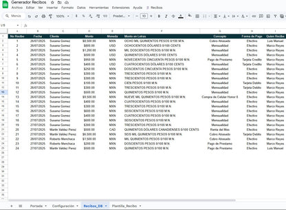Generador de Recibos de Pago 2025 en Google Sheets Multiusuario
