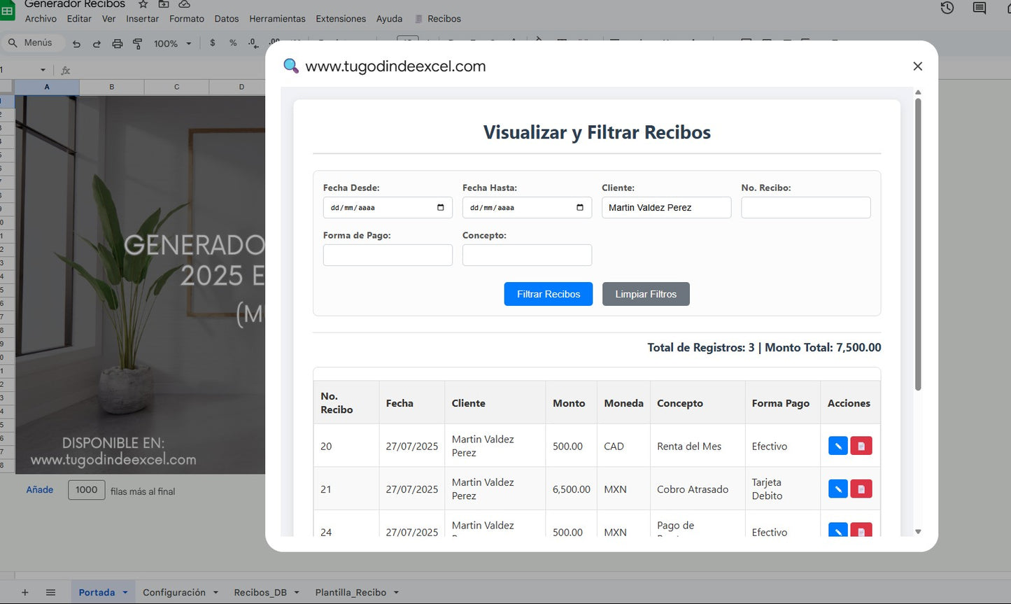 Generador de Recibos de Pago 2025 en Google Sheets Multiusuario