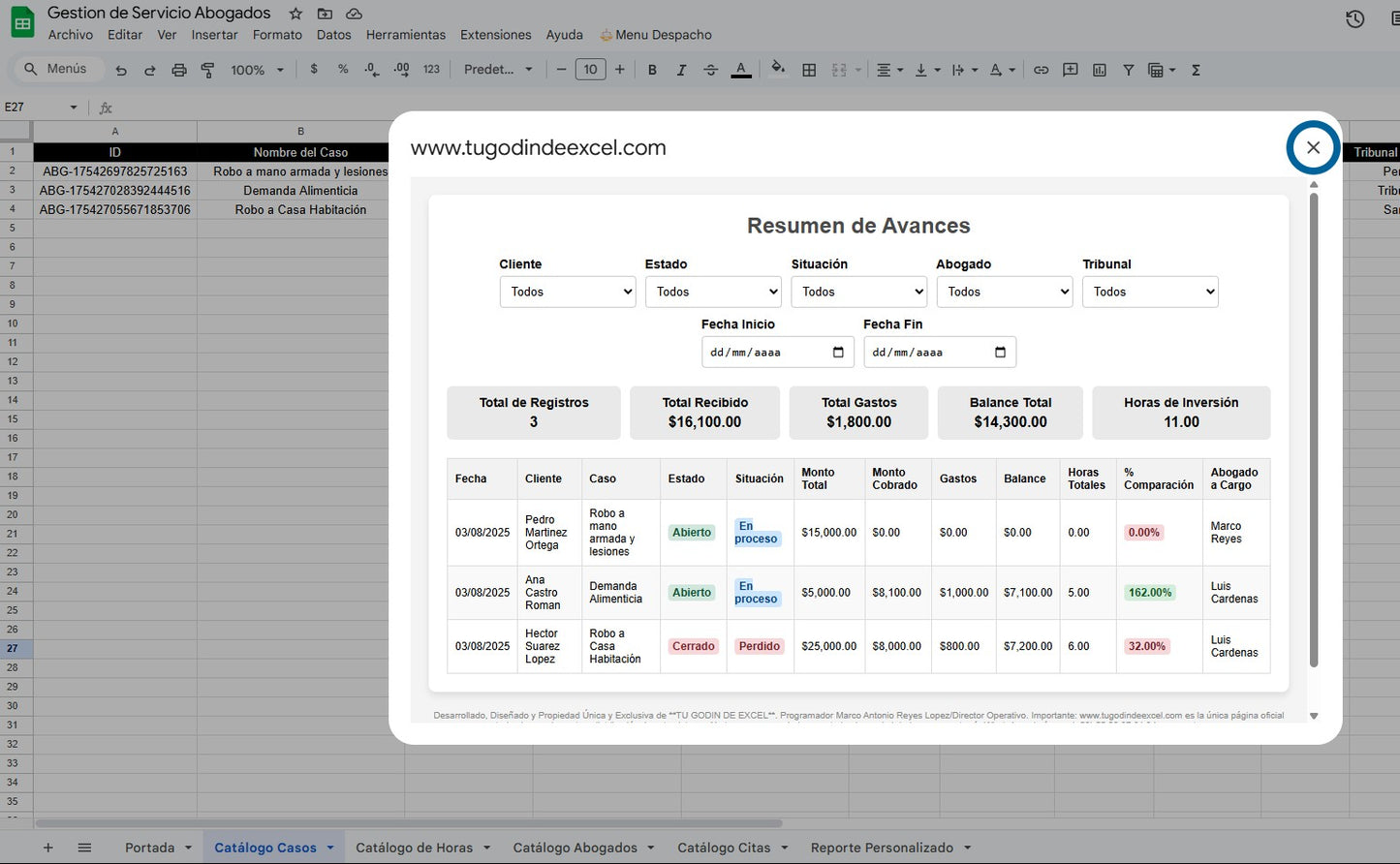 Sistema para Gestión de Despacho de Abogados 2025 en Google Sheets Multiusuarios