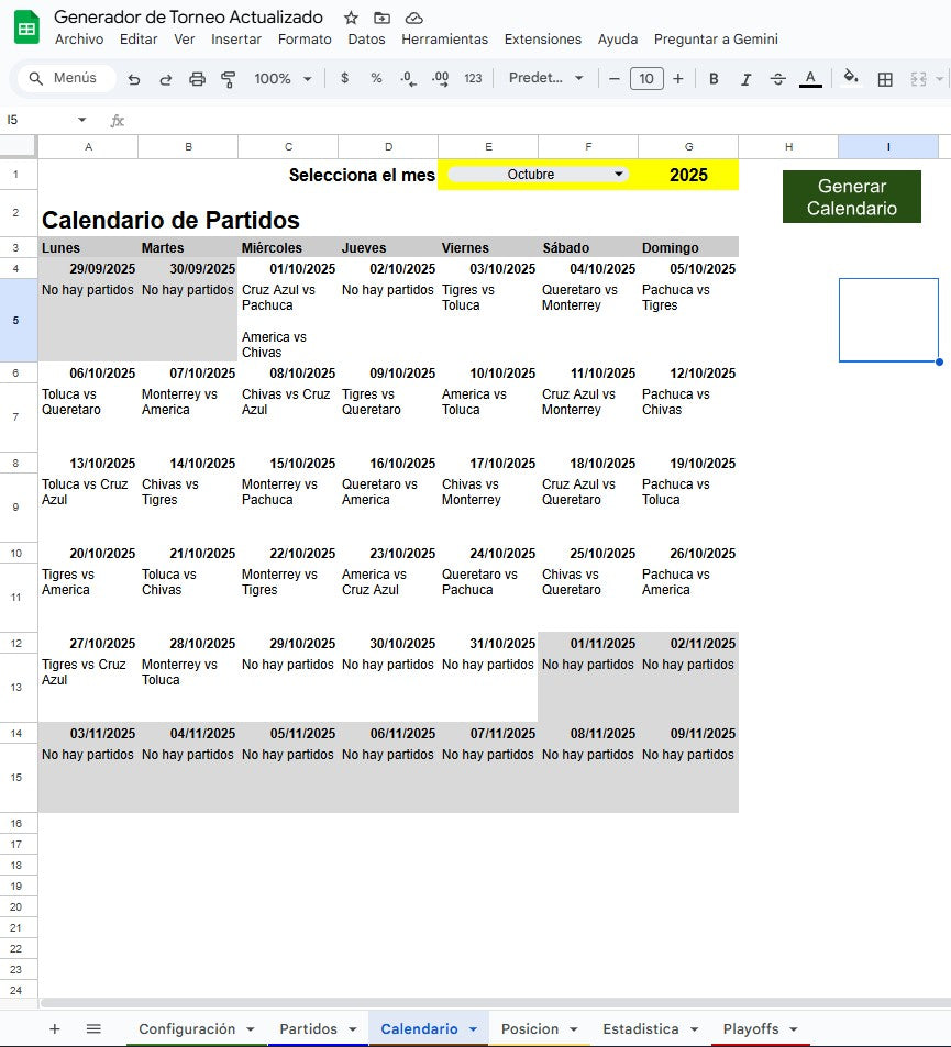 Generador de Torneos o Ligas Deportivas Multiusuario 2025 en Google Sheets