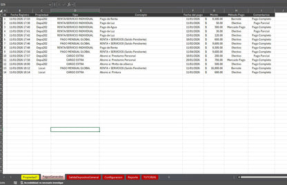 Bitacora para Control de Rentas de Propiedades en Excel 2026 V.2 (Windows/MAC)