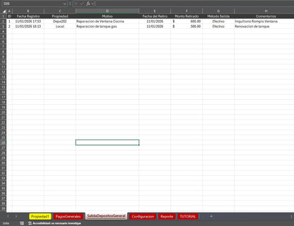 Bitacora para Control de Rentas de Propiedades en Excel 2026 V.2 (Windows/MAC)