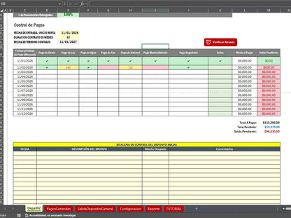 Bitacora para Control de Rentas de Propiedades en Excel 2026 V.2 (Windows/MAC)