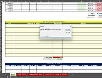 Bitacora para Control de Rentas de Propiedades en Excel 2026 V.2 (Windows/MAC)