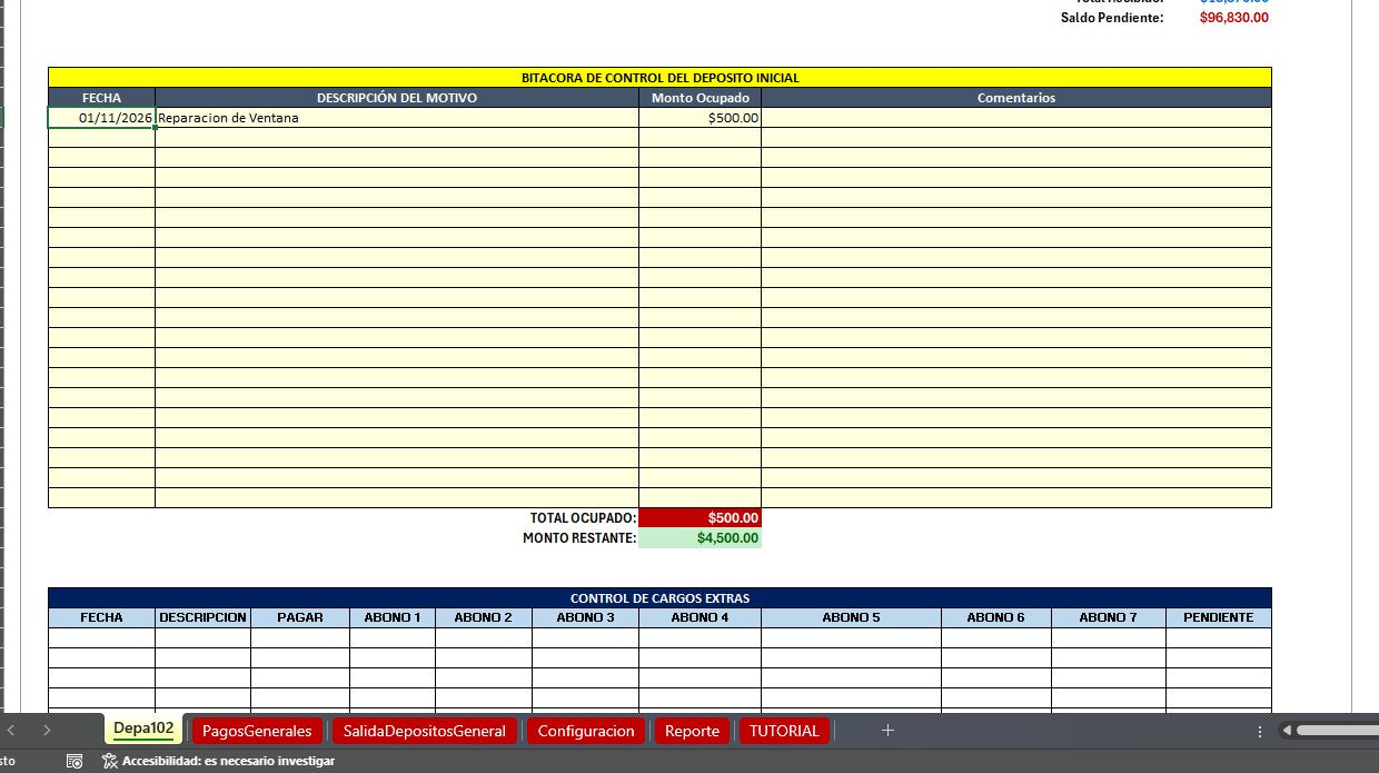 Bitacora para Control de Rentas de Propiedades en Excel 2026 V.2 (Windows/MAC)