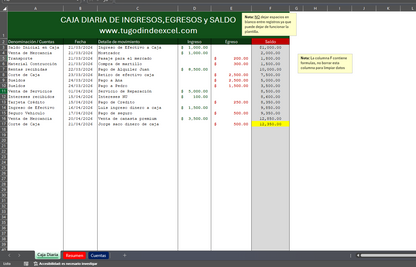 Formato Básico para Caja Diaria de Ingresos, Egresos y Saldo
