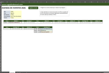 Agenda/Calendario de Eventos en Excel con VBA 2026