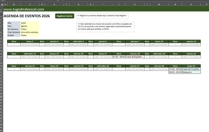 Agenda/Calendario de Eventos en Excel con VBA 2026