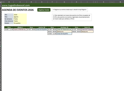 Agenda/Calendario de Eventos en Excel con VBA 2026