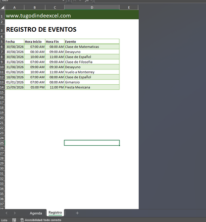 Agenda/Calendario de Eventos en Excel con VBA 2026