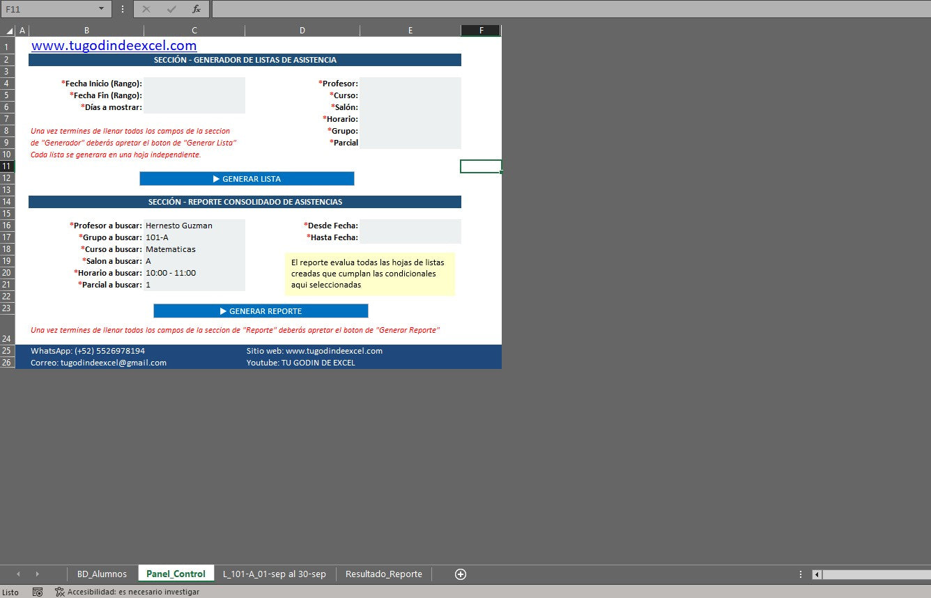 Formato Básico Plantilla Control de Asistencias en Excel con VBA