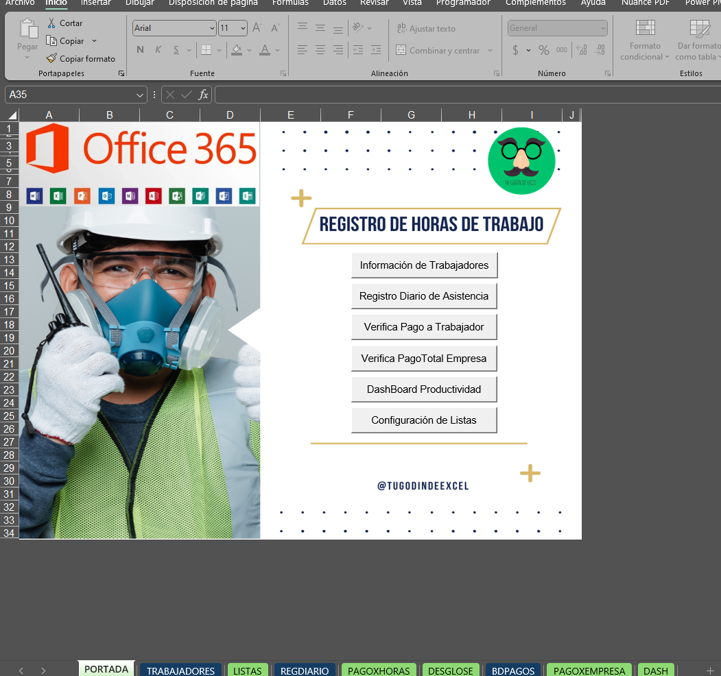 Registro de Trabajadores y Horas de Trabajo en Excel 2024