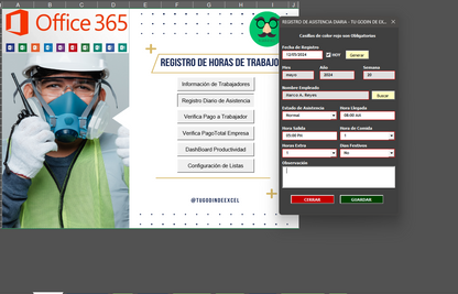 Registro de Trabajadores y Horas de Trabajo en Excel 2024