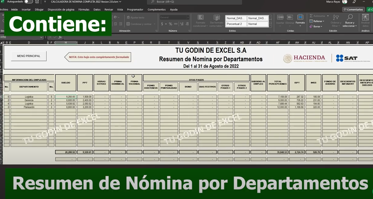 Calculadora de Nómina Completa 2024 en Excel