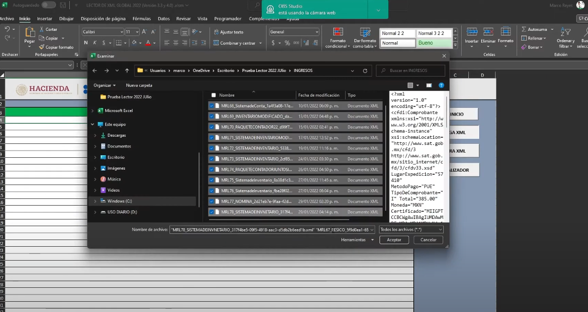 Lector de XML 4.0 & 3.3 + Carga Batch en Excel