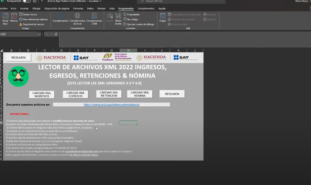 Lector de archivos XML de Nómina en Excel 2024