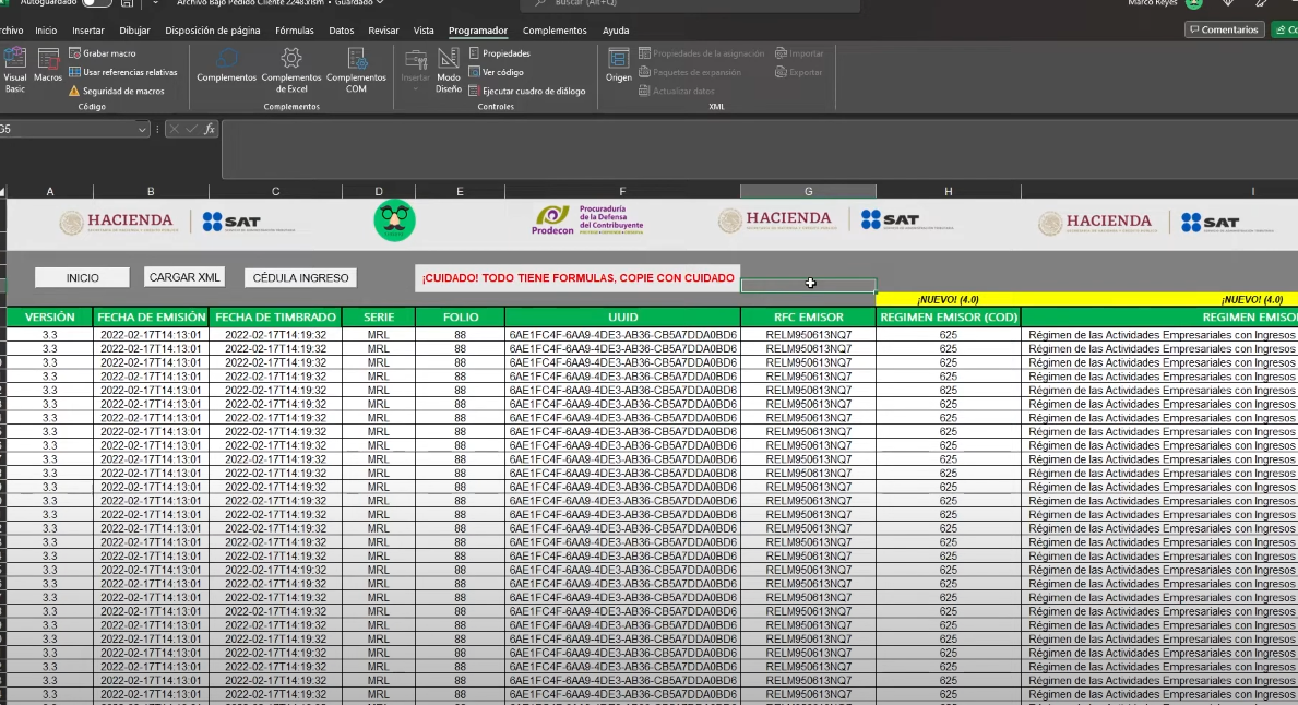 Lector de archivos XML de Nómina en Excel 2024