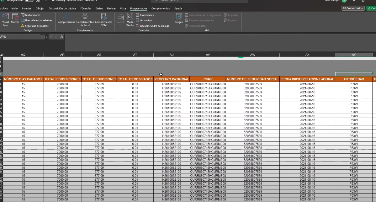 Lector de archivos XML de Nómina en Excel 2024