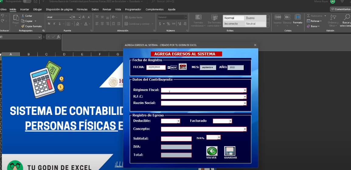 Sistema Contable  para Personas Físicas en Excel