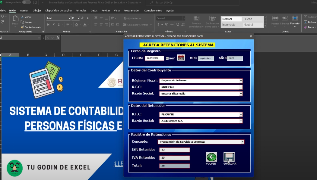 Sistema Contable  para Personas Físicas en Excel