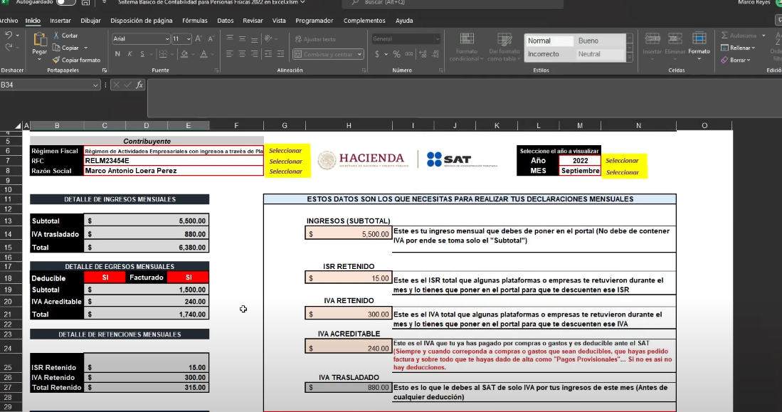 Sistema Contable  para Personas Físicas en Excel