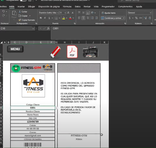 Sistema para Control de Gimnasios en Excel