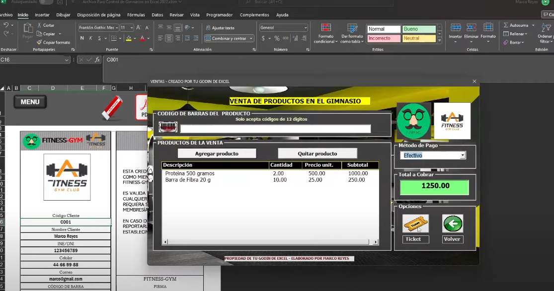 Sistema para Control de Gimnasios en Excel