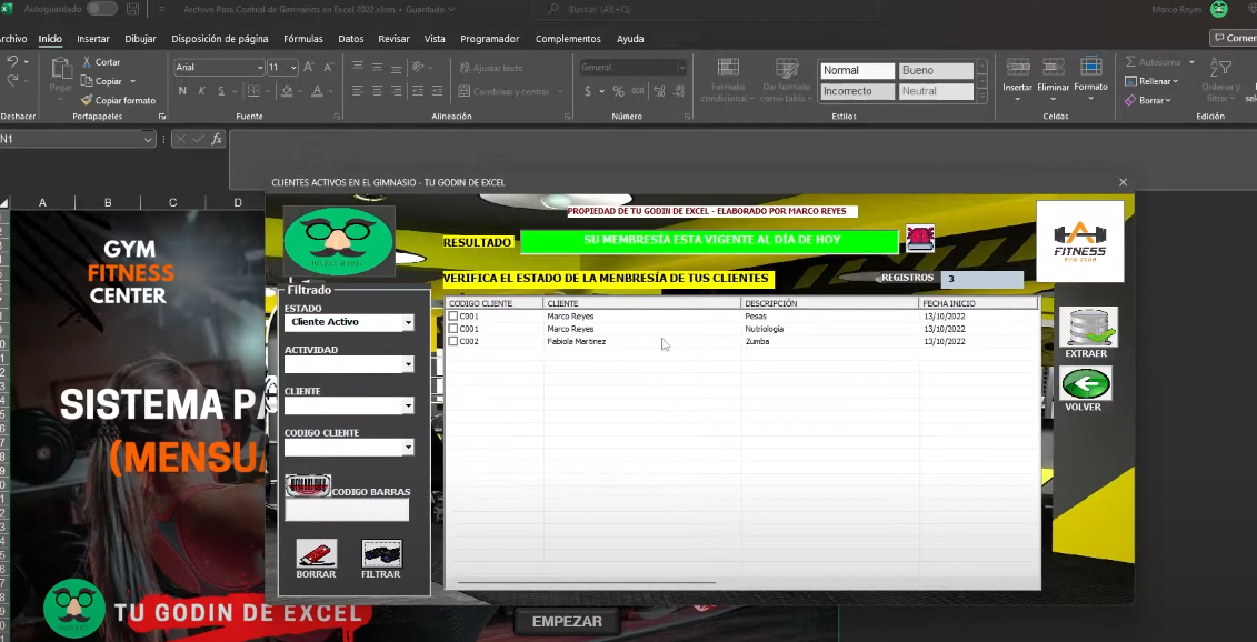 Sistema para Control de Gimnasios en Excel