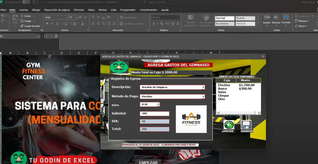 Sistema para Control de Gimnasios en Excel