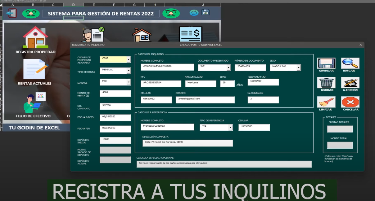 Sistema Para Gestión de Rentas en Excel