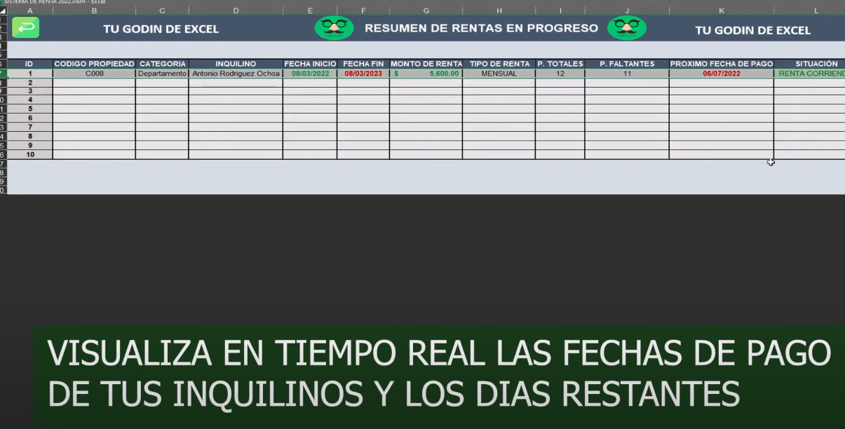 Sistema Para Gestión de Rentas en Excel