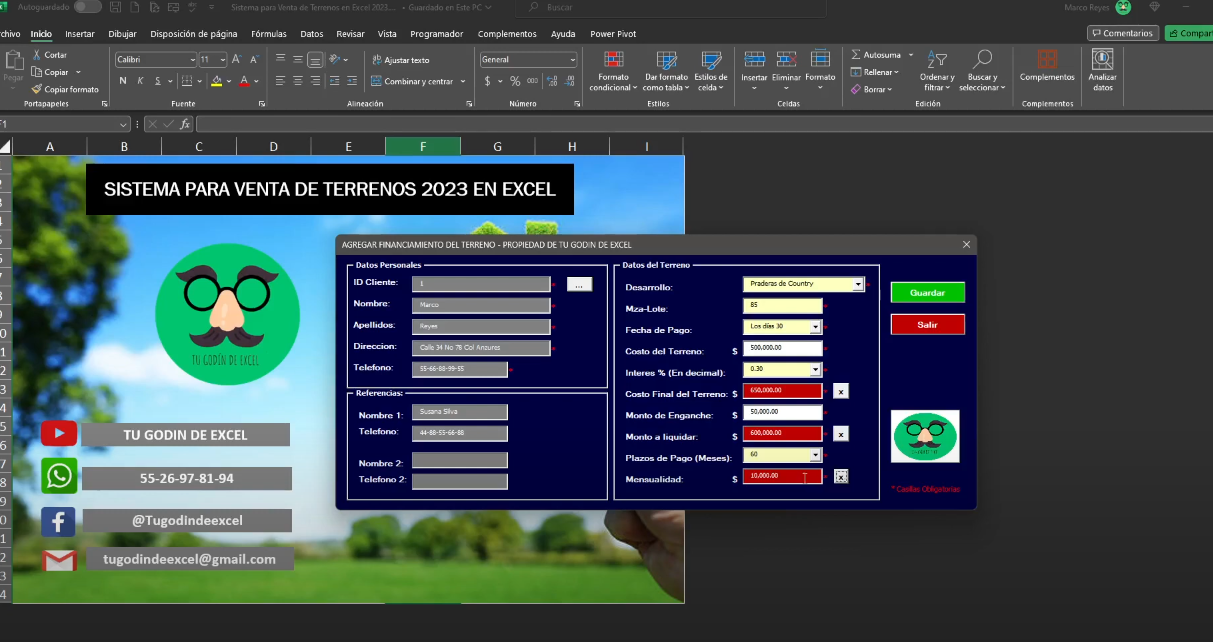 Sistema para Venta de Terrenos en Excel 2023