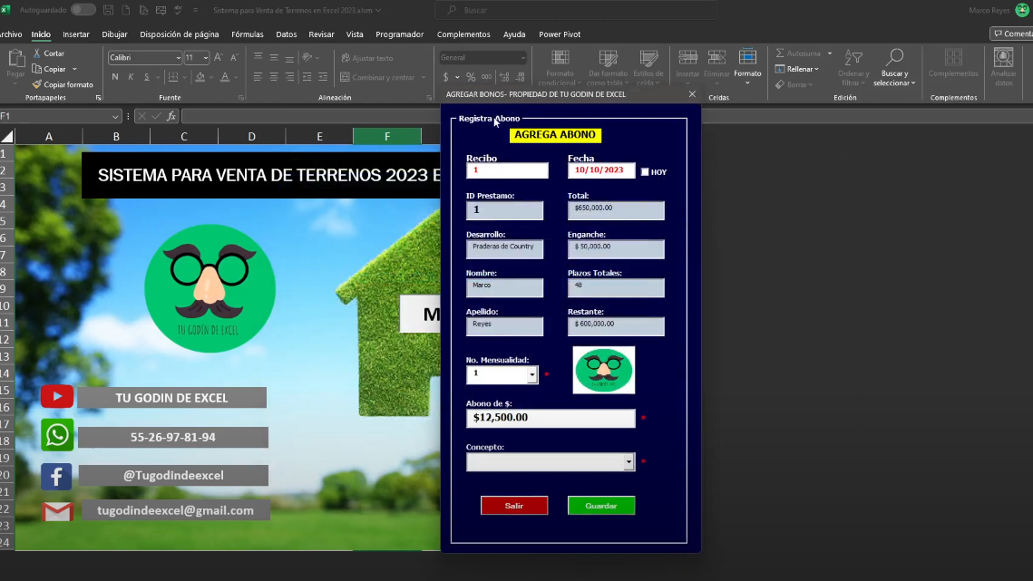 Sistema para Venta de Terrenos en Excel 2023