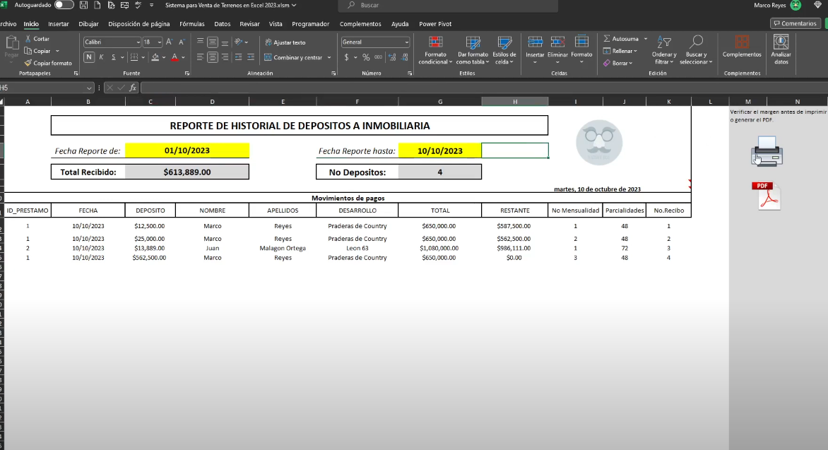 Sistema para Venta de Terrenos en Excel 2023