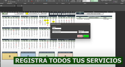 Registro de Servicios en Calendario en Excel